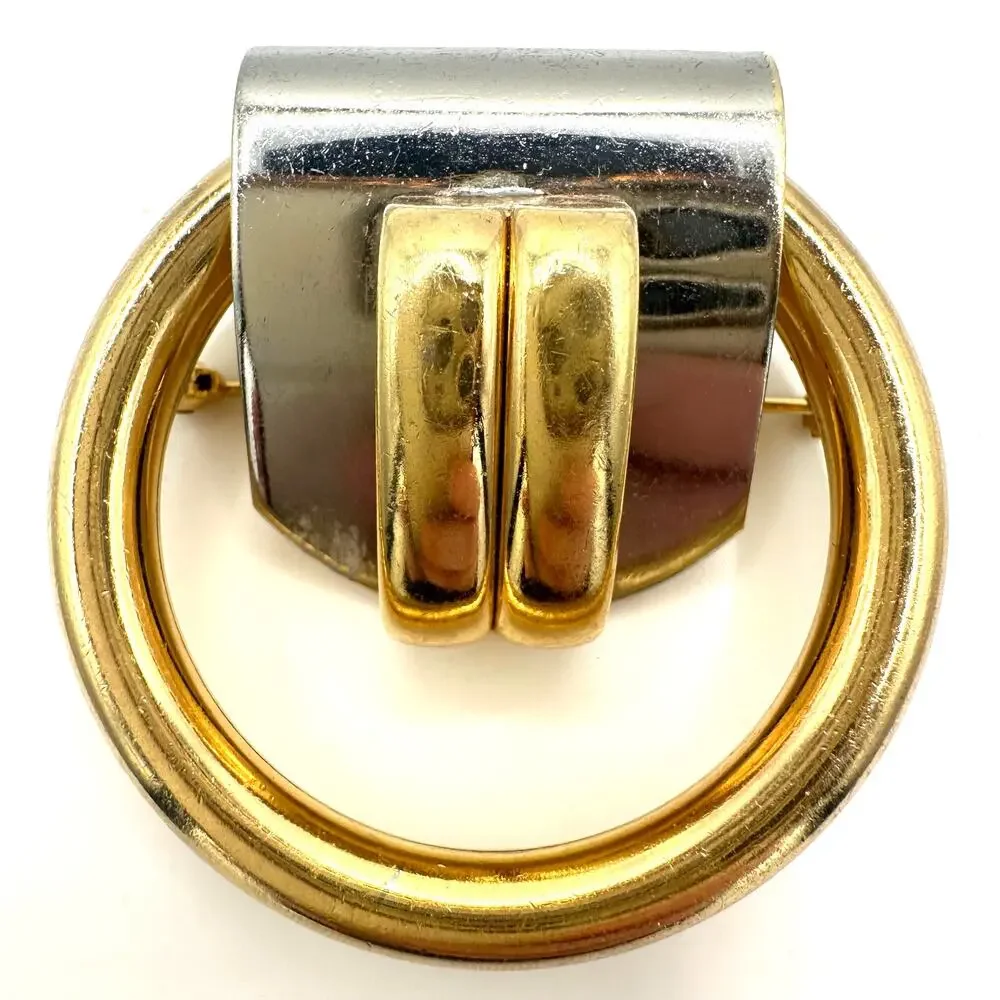 Rare Henkel & Grosse 1969 vintage gold rhodium plated silver two tone brooch